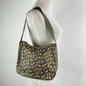 Authentic Disney MICKEY MOUSE Shoulder Bag Olive Green Purse nylon pockets
